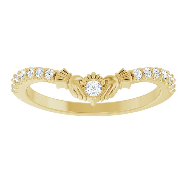 14K Yellow Or White Gold Round 2 Mm Polished 1/5 Ctw Lab Grown Diamond Claddagh Contour Band, Size 7