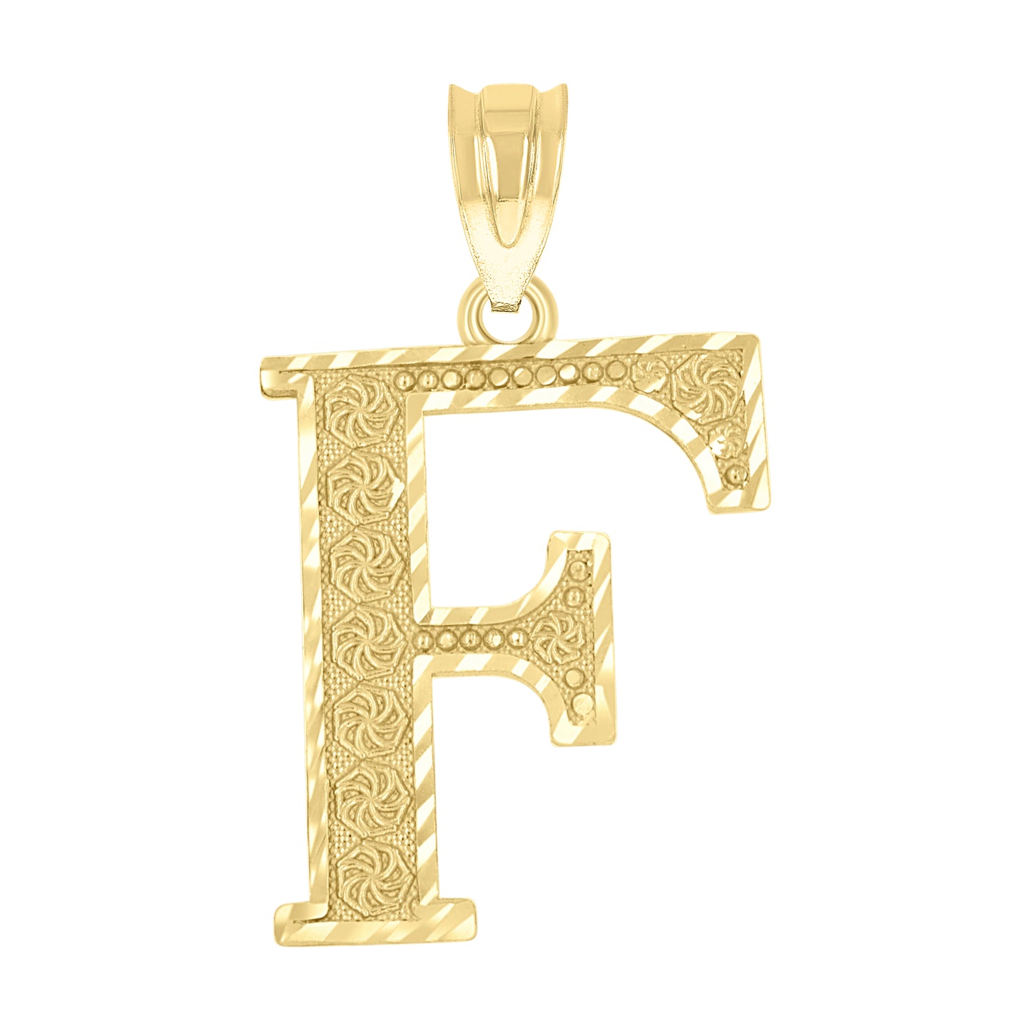10K Yellow Gold Unisex Diamond-Cut Initial Letter Charm Pendant