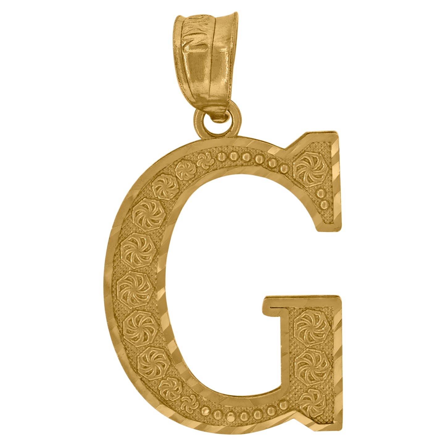 10K Yellow Gold Unisex Diamond-Cut Initial Letter Charm Pendant