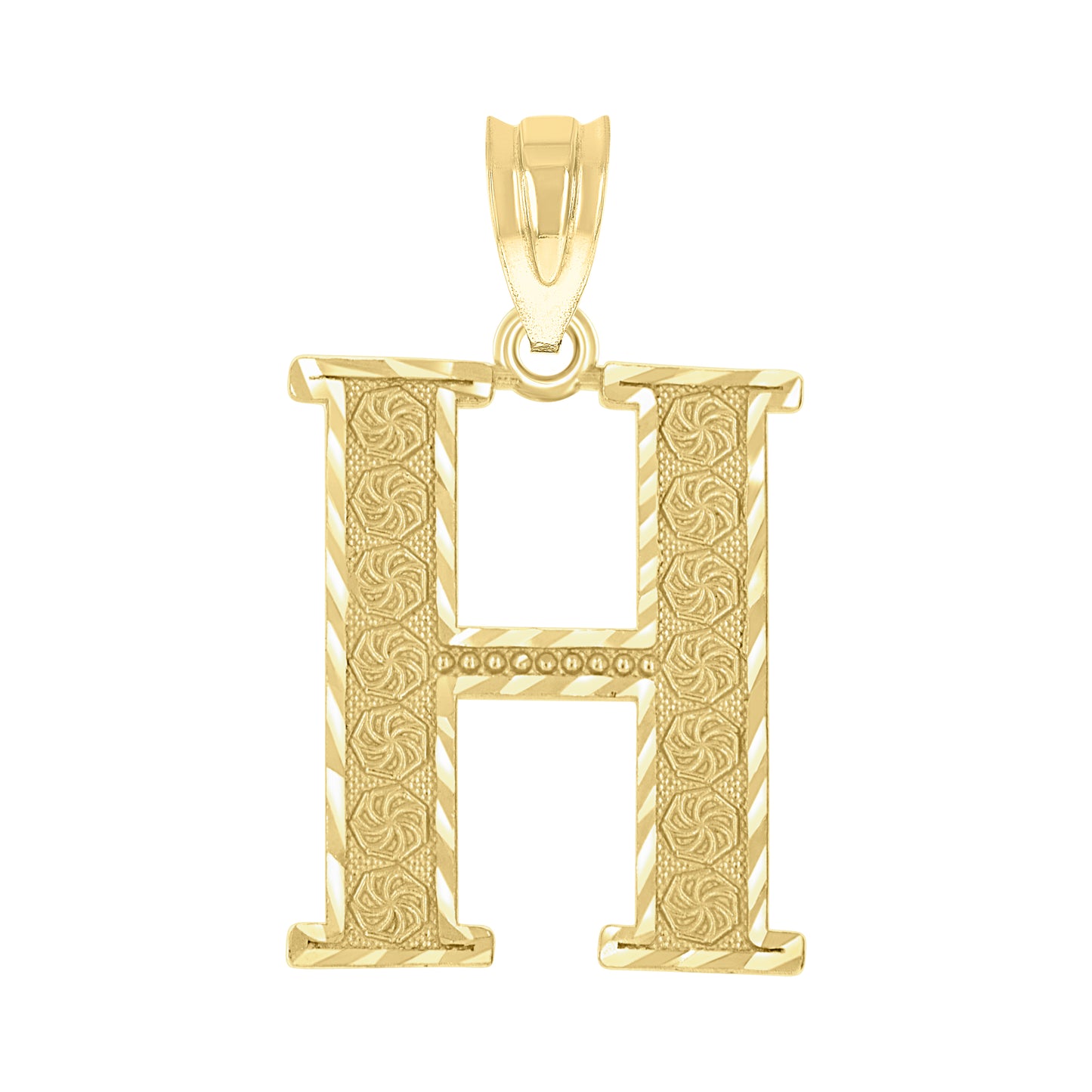 10K Yellow Gold Unisex Diamond-Cut Initial Letter Charm Pendant