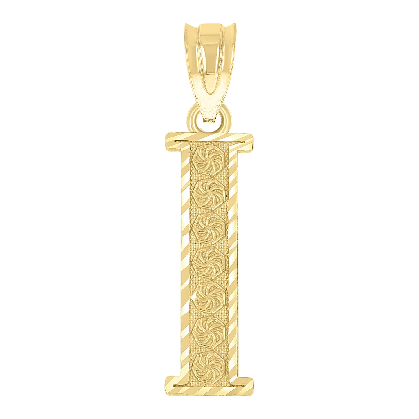 10K Yellow Gold Unisex Diamond-Cut Initial Letter Charm Pendant