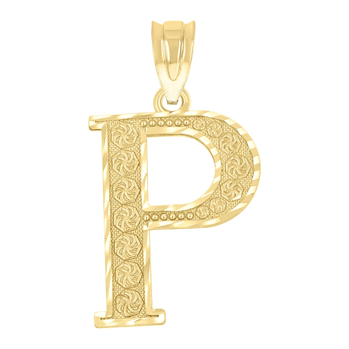 10K Yellow Gold Unisex Diamond-Cut Initial Letter Charm Pendant