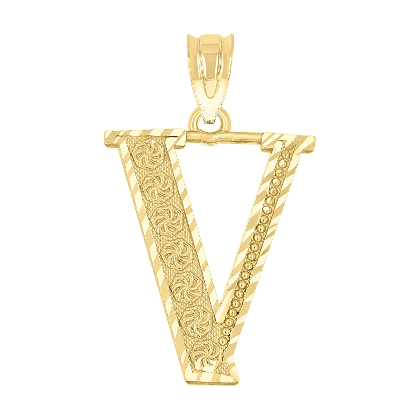 10K Yellow Gold Unisex Diamond-Cut Initial Letter Charm Pendant