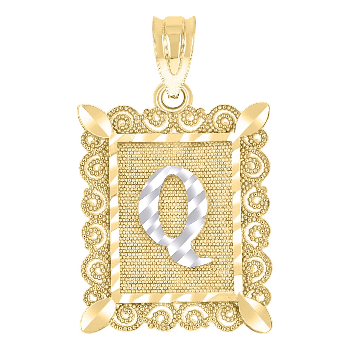 10K Two-Tone Gold Unisex Diamond-Cut Initial Charm Pendant