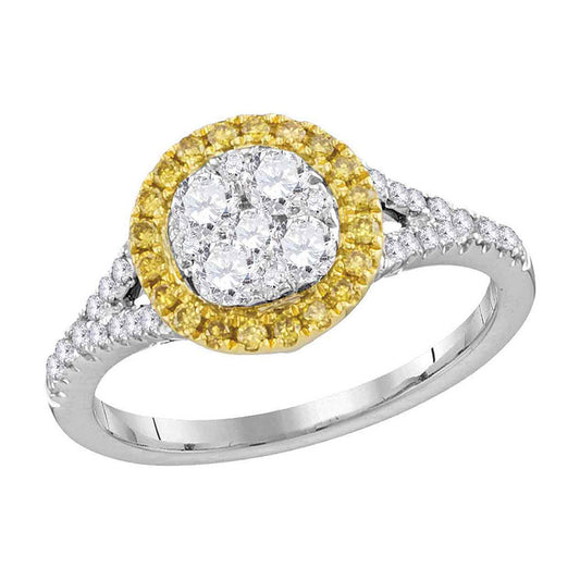 18K White Gold Womens Round Yellow Diamond Cluster Ring 3/4 Cttw, Womens Size: 5-10
