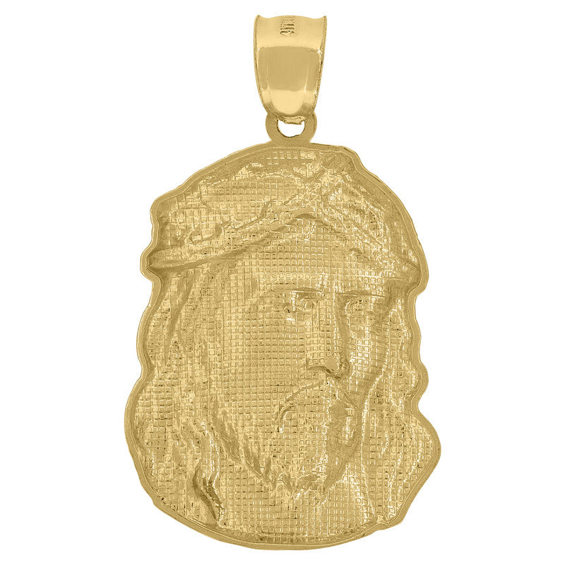 10kt Yellow Gold Textured Jesus Face Religious Charm Pendant