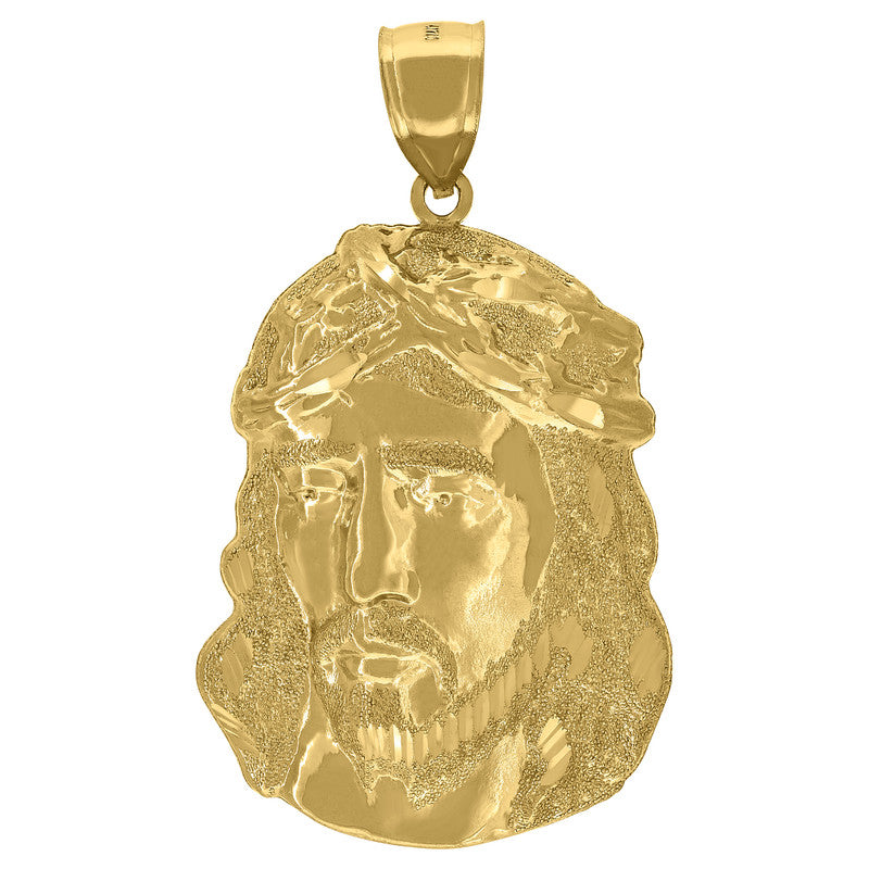 10kt Yellow Gold Textured Jesus Face Religious Charm Pendant
