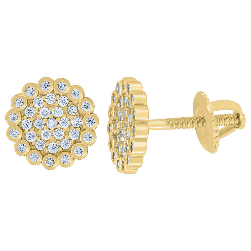 925 Sterling Silver Yellow-Tone Womens Cubic Zirconia Flower Stud Earrings