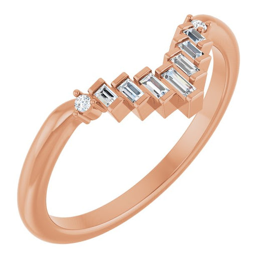14K Rose Or Yellow Gold Straight Baguette 2.5 X 1 Mm Polished .08 Ctw Natural Diamond Contour Band, Size 7