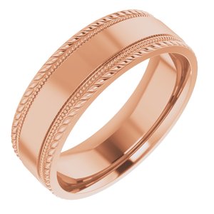 14K Yellow Or White Or Rose Gold Or Sterling Silver 7 mm Milgrain & Rope Stepped-Edge Comfort-Fit Flat Band