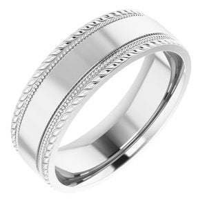 14K Yellow Or White Or Rose Gold Or Sterling Silver 7 mm Milgrain & Rope Stepped-Edge Comfort-Fit Flat Band