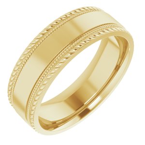 14K Yellow Gold 7 Mm Polished Patterned Edge Band With Milgrain Size 10