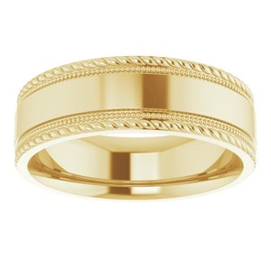 14K Yellow Or White Or Rose Gold Or Sterling Silver 7 mm Milgrain & Rope Stepped-Edge Comfort-Fit Flat Band