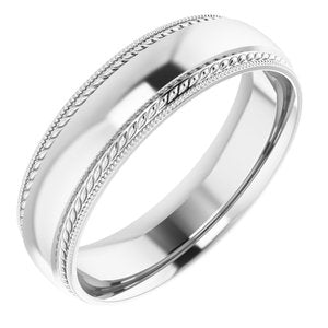 10K Yellow Or White Or Rose Gold Rope & Milgrain Stepped-Edge Comfort-Fit Half Round Band