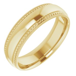 10K Yellow Or White Or Rose Gold Rope & Milgrain Stepped-Edge Comfort-Fit Half Round Band
