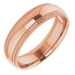 10K Yellow Or White Or Rose Gold Rope & Milgrain Stepped-Edge Comfort-Fit Half Round Band