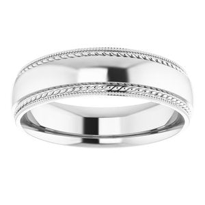 10K Yellow Or White Or Rose Gold Rope & Milgrain Stepped-Edge Comfort-Fit Half Round Band