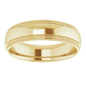10K Yellow Or White Or Rose Gold Rope & Milgrain Stepped-Edge Comfort-Fit Half Round Band