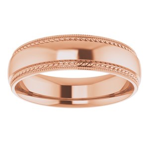 10K Yellow Or White Or Rose Gold Rope & Milgrain Stepped-Edge Comfort-Fit Half Round Band