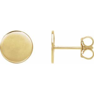14K Yellow Gold 8 X 8 Mm Pair Friction Backs Polished Engravable Disc Earrings