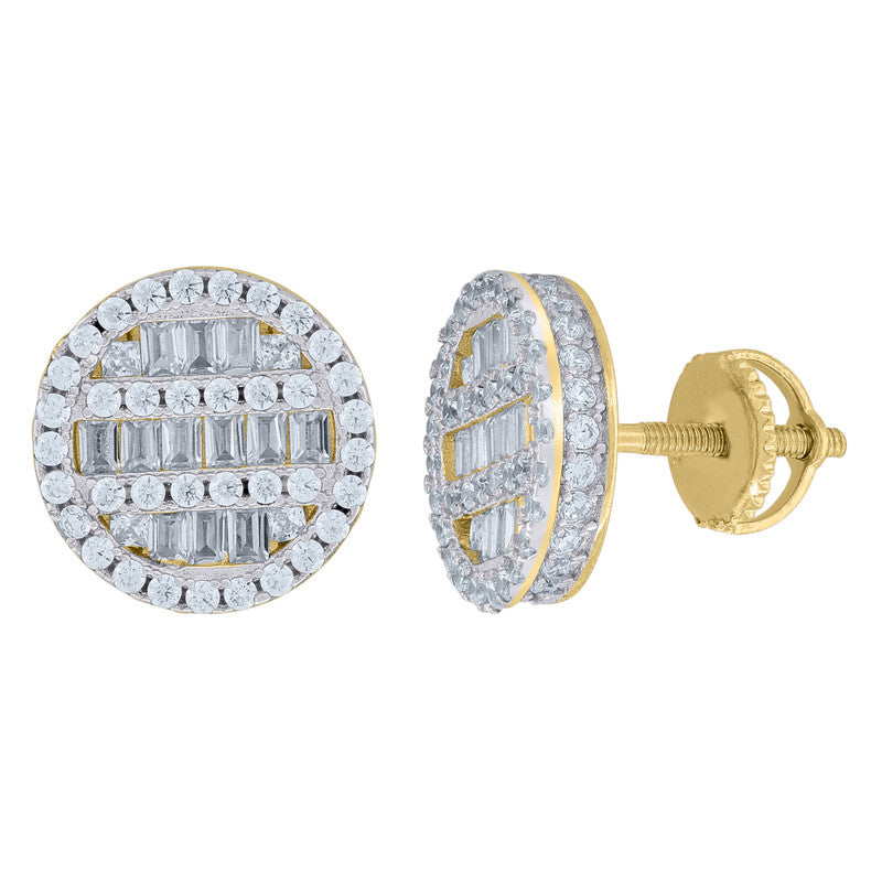 925 Sterling Silver Yellow-Tone Womens Baguette Cubic Zirconia Round Stud Earrings