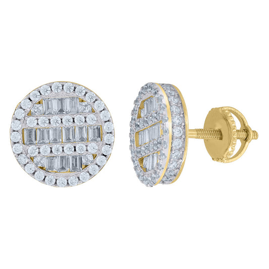 925 Sterling Silver Yellow-Tone Womens Baguette Cubic Zirconia Round Stud Earrings