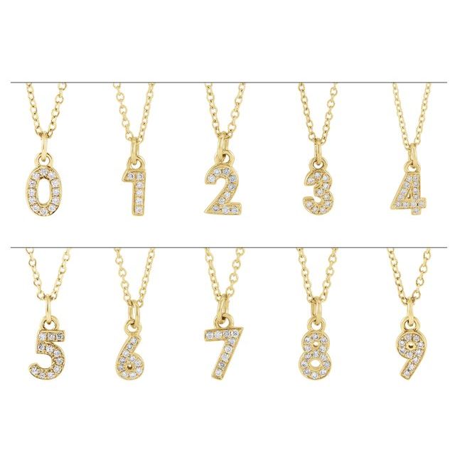 14K Yellow Gold Numeral 7 Round .85 Mm I1, H+ 16-18 In Polished .03 Ctw Natural Diamond Petite Pave Number Adjustable Necklace