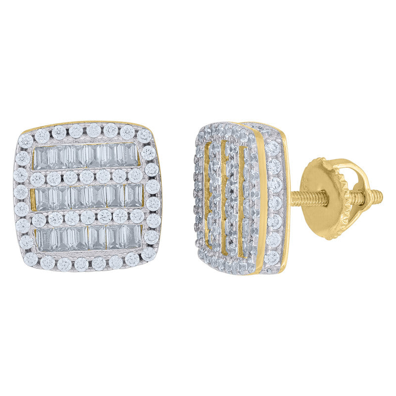 925 Sterling Silver Yellow-Tone Womens Baguette Cubic Zirconia Square Stud Earrings