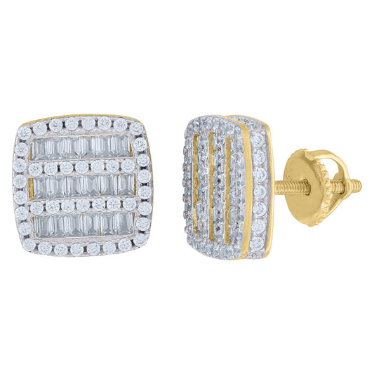 925 Sterling Silver Yellow-Tone Womens Baguette Cubic Zirconia Square Stud Earrings