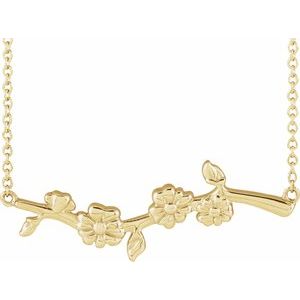 14K Yellow Gold 31.38 X 10.47 Mm 18 In Polished Floral-Inspired Bar Necklace