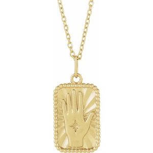 14K Yellow Gold 20.21 X 9.42 Mm 16-18 In Polished Hamsa Hand Tarot Necklace