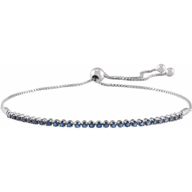 14K White Gold Round  1.7 Mm 9 1/2 In Polished Natural Blue Sapphire Adjustable Bolo Bracelet