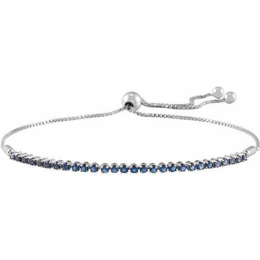 14K White Gold Round  1.7 Mm 9 1/2 In Polished Natural Blue Sapphire Adjustable Bolo Bracelet