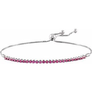 14K White Gold Round 1.7 Mm  Natural Ruby Adjustable Bolo Bracelet, Length: 9.5 In