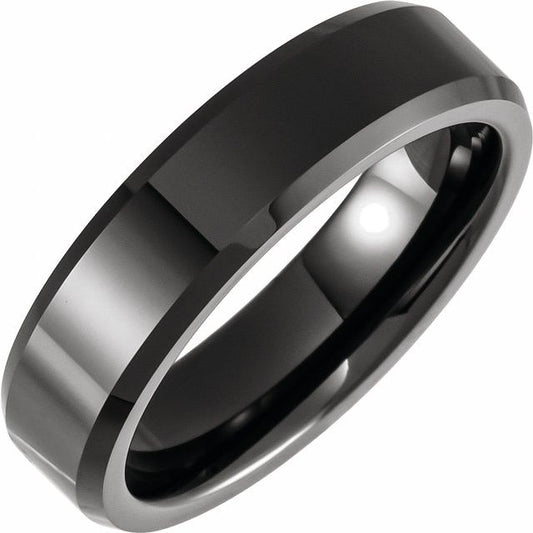 Black Ceramic 6 Mm Polished Beveled-Edge Comfort-Fit Band, Size 7