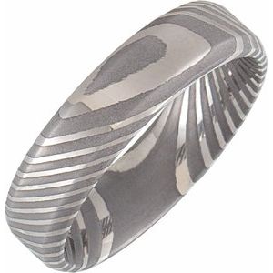 Damascus Steel 6 mm Beveled Edge Band Size 11.5