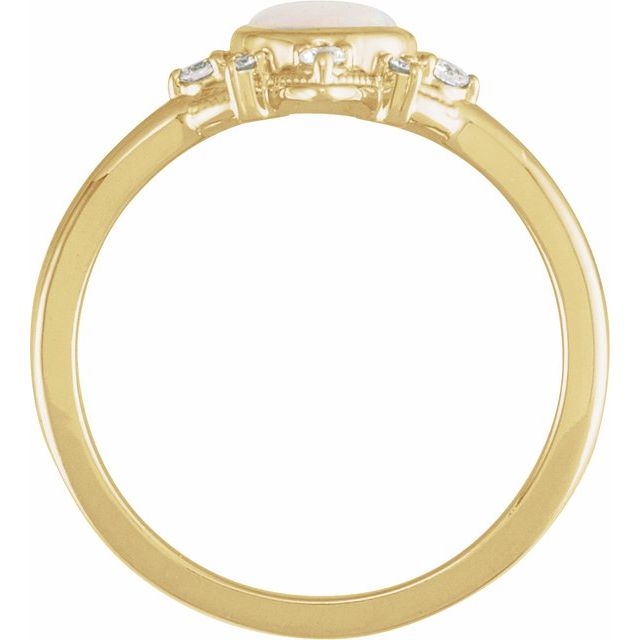 14K Rose Or Yellow Gold Round 5.5 Mm Polished Natural White Opal And 1/10 Ctw Natural Diamond Ring, Size 7