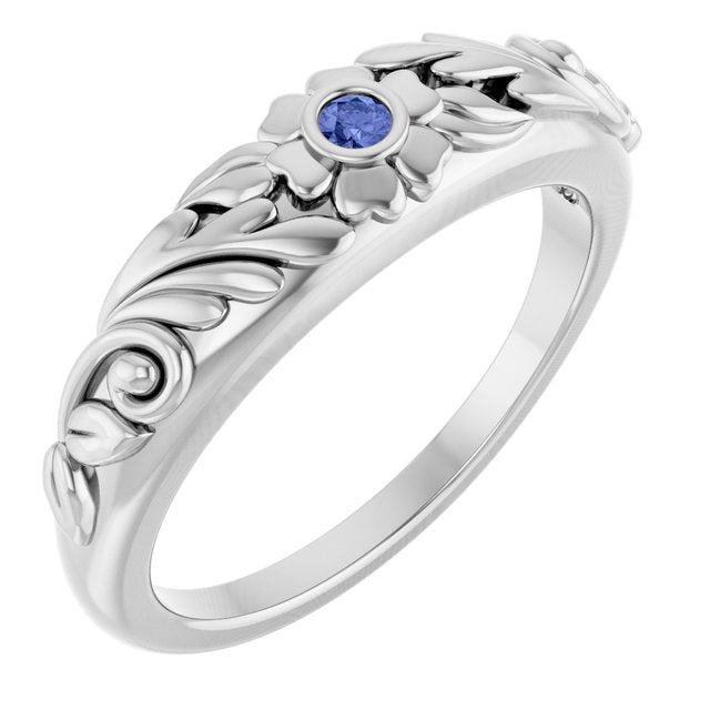 14K Yellow Gold Or Sterling Silver Round 2 Mm Polished Natural Tanzanite Floral Ring, Size 7