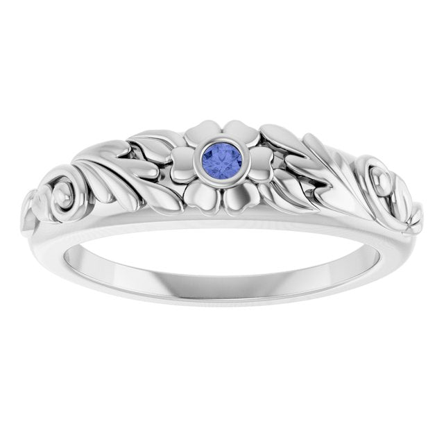 14K Yellow Gold Or Sterling Silver Round 2 Mm Polished Natural Tanzanite Floral Ring, Size 7