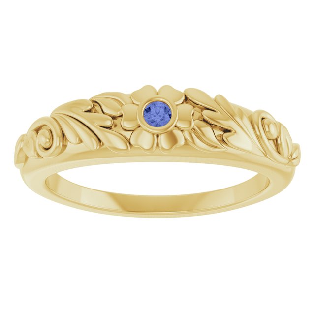 14K Yellow Gold Or Sterling Silver Round 2 Mm Polished Natural Tanzanite Floral Ring, Size 7
