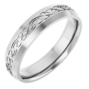 14K White Gold 5 Mm Polished Patterned Wedding Band Size 10