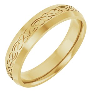 14K Yellow Gold 5 Mm Polished Patterned Wedding Band Size 10