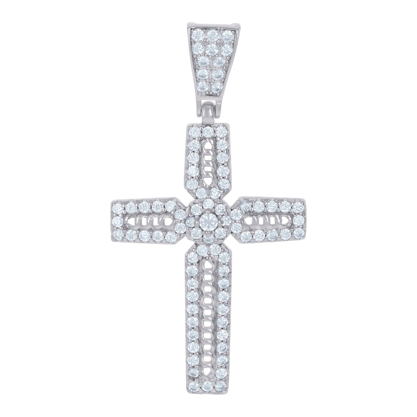 Sterling Silver Men Cubic-Zirconia Cross Religious Charm Pendant