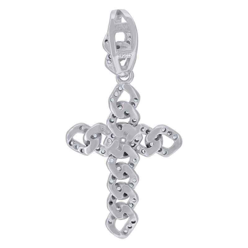 925 Sterling Silver Mens Cubic-Zirconia Cross Religious Charm Pendant