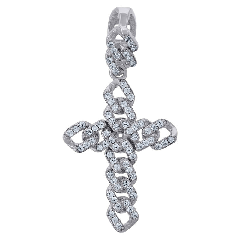 925 Sterling Silver Mens Cubic-Zirconia Cross Religious Charm Pendant