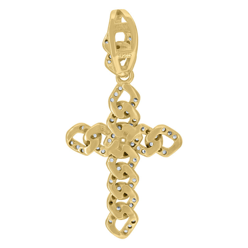 925 Sterling Silver Mens Cubic-Zirconia Cross Religious Charm Pendant
