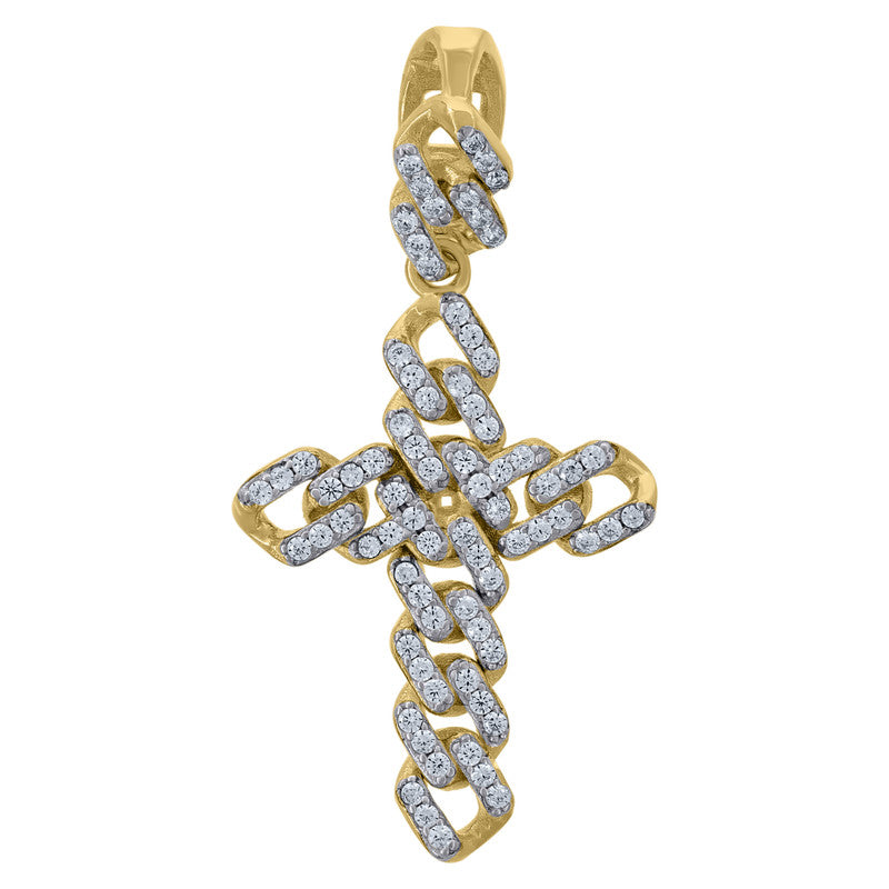 925 Sterling Silver Mens Cubic-Zirconia Cross Religious Charm Pendant