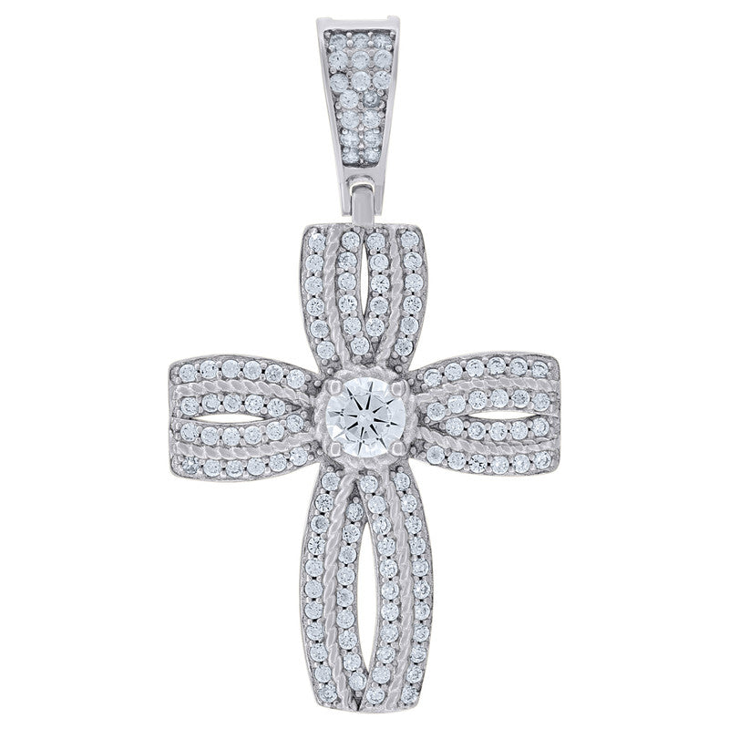 925 Sterling Silver Mens Cubic-Zirconia Cross Religious Charm Pendant