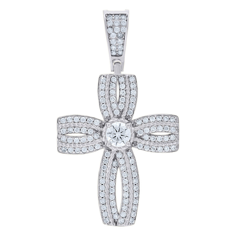 925 Sterling Silver Mens Cubic-Zirconia Cross Religious Charm Pendant