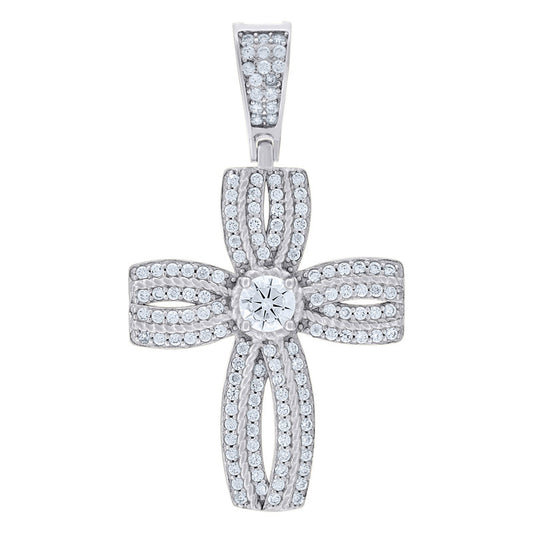 925 Sterling Silver Mens Cubic-Zirconia Cross Religious Charm Pendant